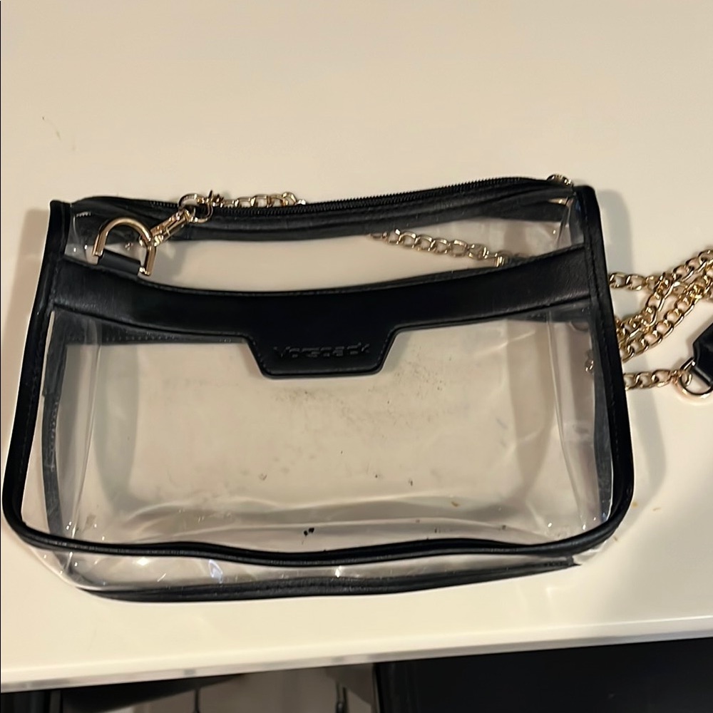 Clear Black Trim Crossbody Bag with Gold Chain
